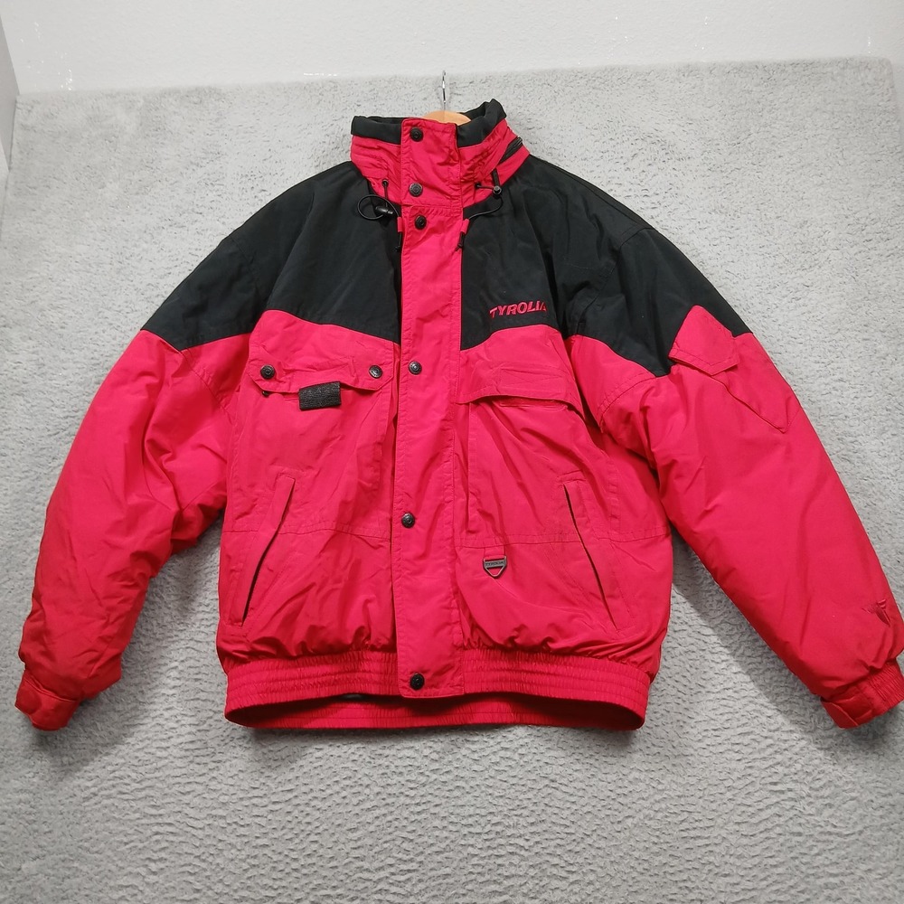 Vintage Tyrolia Jacket Mens Large Red Black Nylon Puffer Hooded Ski 90s‎